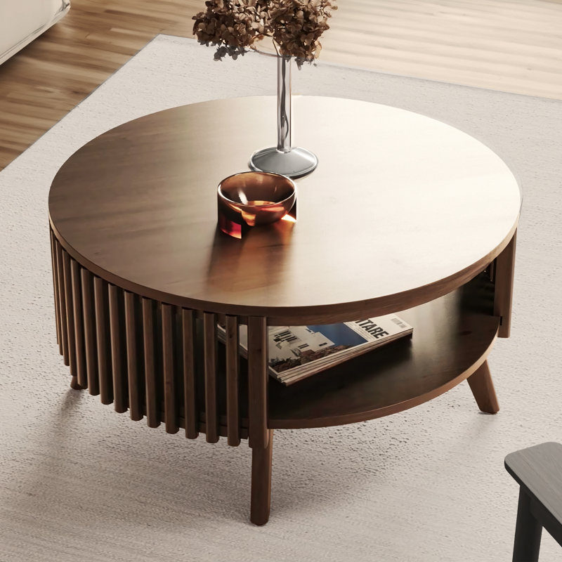 George Oliver Klever Mid Century Modern Coffee Table Round Wooden Center Table with Storage Reviews Wayfair